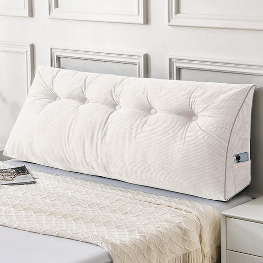 Sasttie Headboard Pillow Full, Wedge Pillow Headboard for Sitting Up in Bed, Back-Rest Support Triangular Cushion for Reading - Features Removable Washable Cover, White