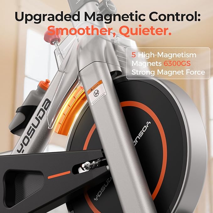 YOSUDA Exercise Bike, Brake Pad Stationary Bike for Home with Exclusive App, Magnetic Indoor Cycling Bike with 300 lb Weight Capacity, Low Noise, Tablet Holder and Fitness Courses for Weight Loss