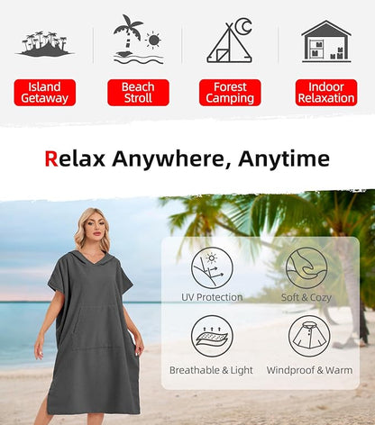 Abahub Surf Poncho Men & Women Towel Poncho Adult with Hood, Thick Quick Dry Changing Poncho Towel, Microfiber Wearable Cover Up for Surfing Beach Swim - Absorbent Changing Towel L (Grey)
