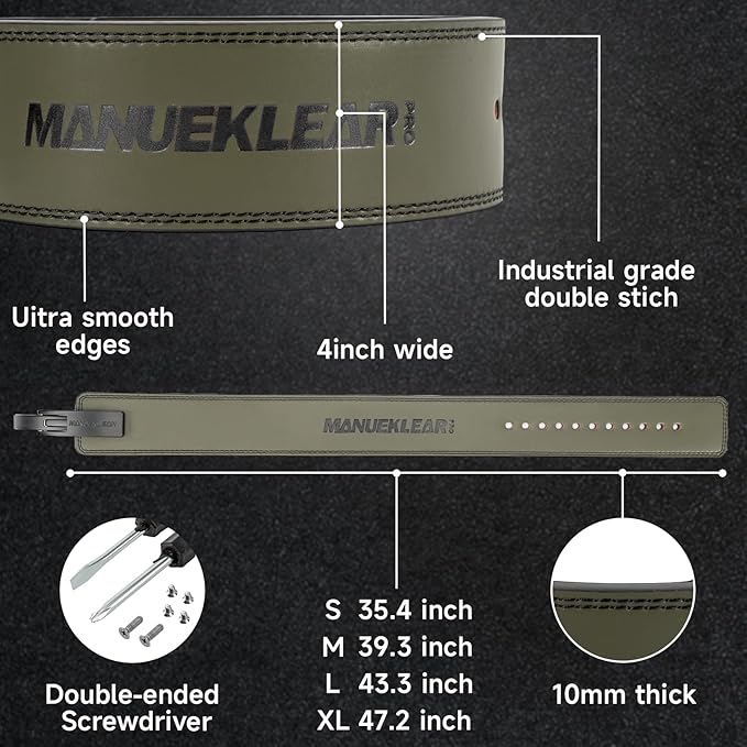 MANUEKLEAR 10mm Thick & 4inch Wide Weight Lifting Belt Lever, Lever Belt Weightlifting for Men and Women, Powerlifting Lever Gym Belt for Squat Deadlift Workout