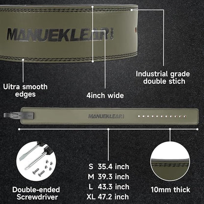 MANUEKLEAR 10mm Thick & 4inch Wide Weight Lifting Belt Lever, Lever Belt Weightlifting for Men and Women, Powerlifting Lever Gym Belt for Squat Deadlift Workout