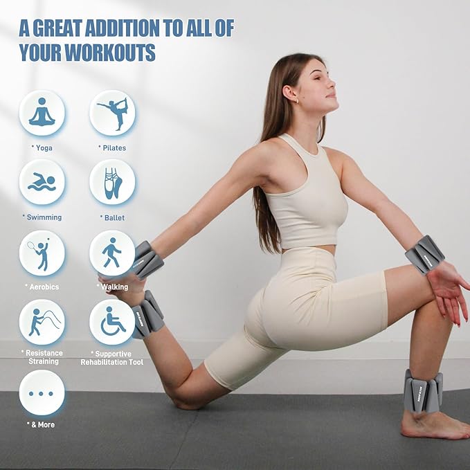 Ankle Weights Set of 2 (1 lb/2 lb/3 lb Each) Adjustable Wrist Weights for Women Men Wearable Arm Leg Weight for Pilates, Running, Walking, Workout, Yoga