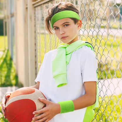 WILLBOND 3 Pcs Sweatbands Set 80s 90s Neon Sports Headband Tennis Striped Sweat Band Sports Competitions Games for Men Women Party Supplies