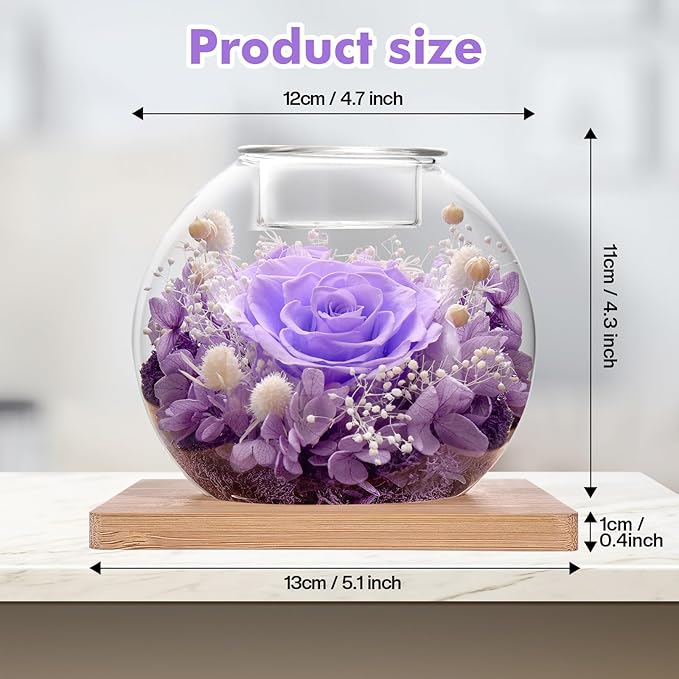 Preserved Roses - Birthday Gifts for Her, Preserved Flower in Glass Dome with Scented, Romantic Gifts for Women, Wife, Girlfriend on Birthday, Anniversary, Thanksgiving Day, Christmas Day-lightpur