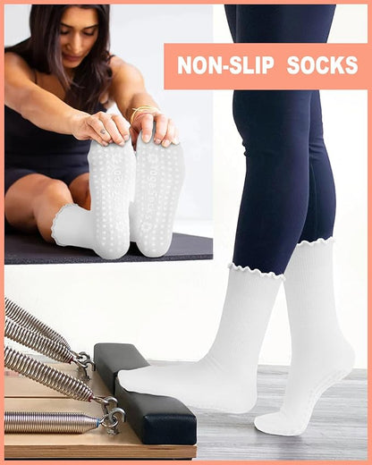 3/6 Pairs Grip Pilates Socks for Women, Non-slip Yoga Athletic Socks for Barre Ballet Barefoot Workout Hospital