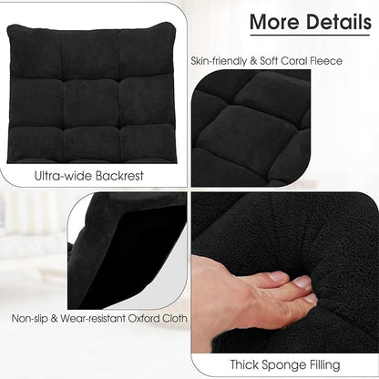 Giantex Folding Floor Chair with Back Support, 14 Adjustable Position, Padded Sleeper Bed, Couch Recliner, Floor Gaming Chair for Adults Meditation Living Room Bedroom, Black