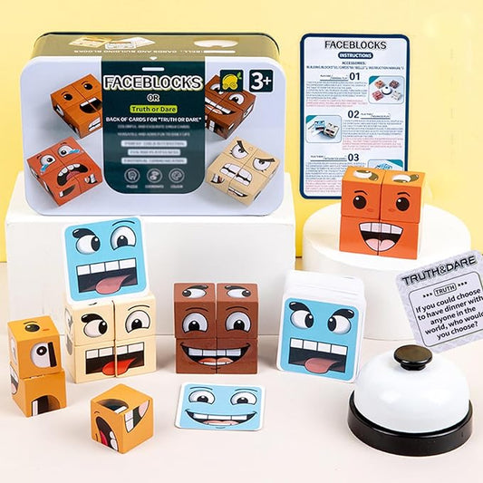 Face Change Cube Game - Face Blocks Race Wooden Face Changing Magic Cube Game Expression Puzzle Building Pattern Board Games Activity Assembly Brain Teaser Stress Relief Fidget Toys