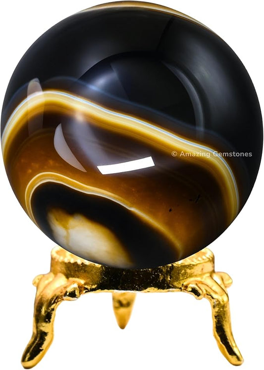 Amazing Gemstone Black Onyx Crystal Ball with Stand - 2" Inches Crystal Sphere Meditation Balls for Witchcraft and Decorative Balls