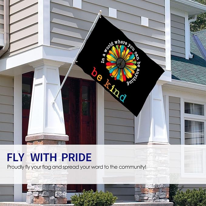 In A World Where You Can Be Anything Be Kind Flag 3x5 Ft Outdoor Indoor With Grommet Peace Sunflower Hippie Garden Yard Home Room Banner Outside Decorative Sign