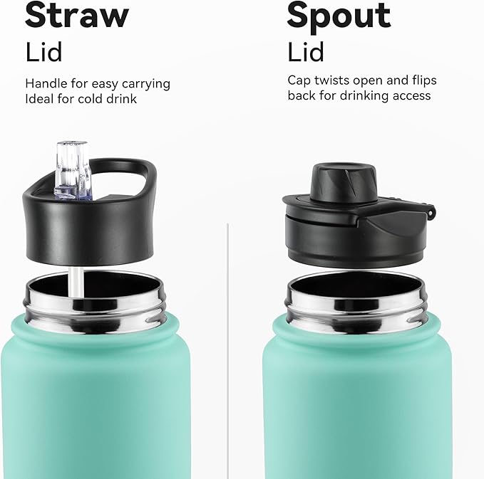24oz Insulated Water Bottle with Straw Lid, Stainless Steel Metal Water Bottle with Straw & Wide Mouth Lid, Double Wall Vacuum Water Bottle for Hiking Camping, Gradient Green 1 Pack