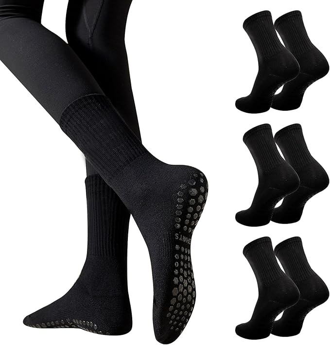 3 Pairs Non Slip Yoga Socks for Women Anti-skid Long Socks for Yoga, Barre, Ballet, Dance, Barefoot Workout Gym