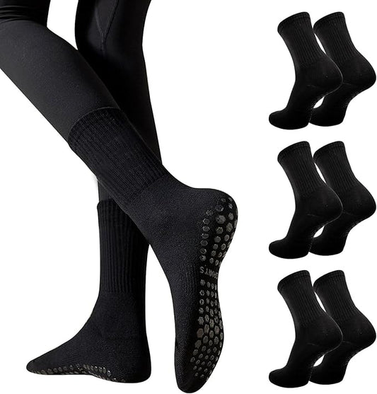 3 Pairs Non Slip Yoga Socks for Women Anti-skid Long Socks for Yoga, Barre, Ballet, Dance, Barefoot Workout Gym