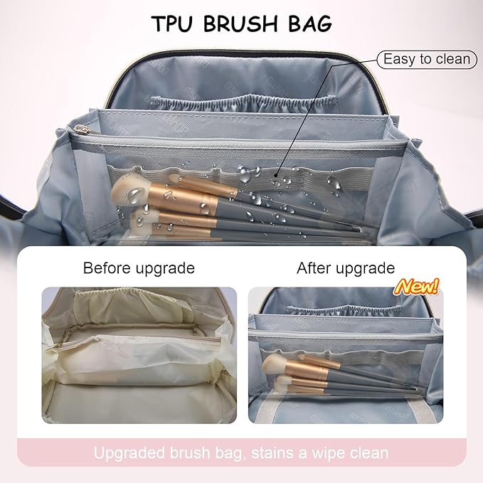 BOYATU Travel Makeup Bag Organizer Cosmetic Bag: 3 Pcs Set Make up Bags for Women with Handle - Waterproof Vegan Leather Toiletry Bags Travel Essentials Pouch with Compartments (D-04-Pink)