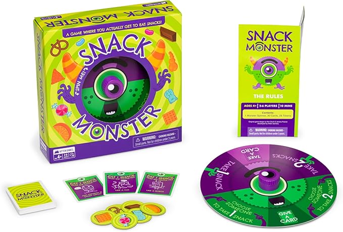 Exploding Kittens Snack Monster 2-6 Players - Ages 4+ - 10 Minutes to Play - Snack Eating Spinner Game - Kid Friendly Card Game, Family Game Night,