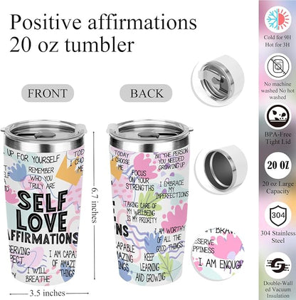 jeilink Positive Affirmations Self Love Mental Health Gifts Inspirational Gifts for Women Wife Sister Grandma Birthday Appreciation Anniversary, 20oz Tumbler Makeup Bag Ballpoint Pen Notebook 6PCS