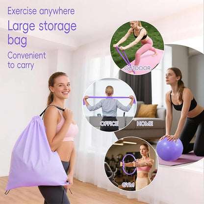 KABCON Pilates Equipment Essentials Set for Women at Home with Complete User Guide,13” Pilates Ring,9.8” Exercise Ball,Resistance Bands,Yoga Socks,Yoga Strap,13/14/16-Pcs Starter Workout Set