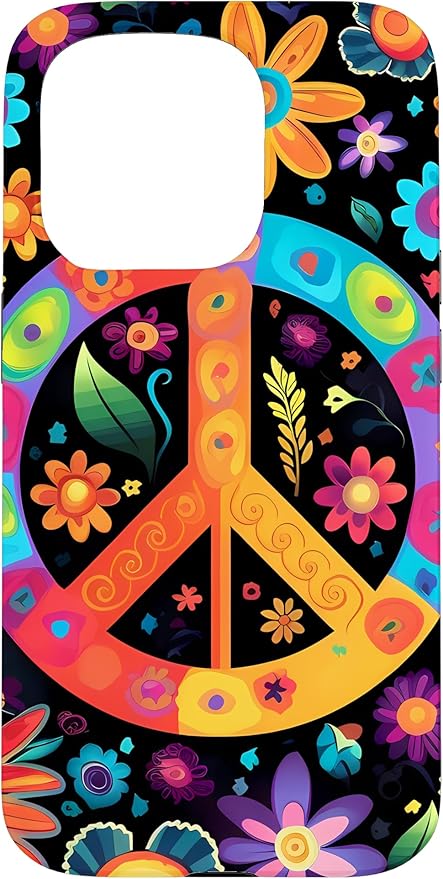 iPhone 15 Pro Peace Sign Hippie Floral Case