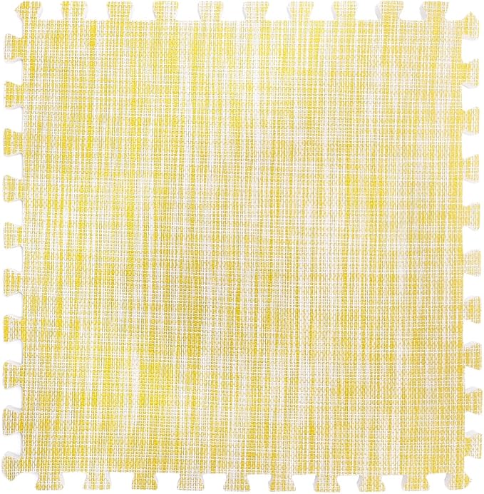 9 Tiles Interlocking Foam Mats 0.4inch Thickness Foam Floor Mats for Home Gym, Fitness, Exercise, Flooring Surface Protection EVA Foam Floor Padding with Border（Yellow）