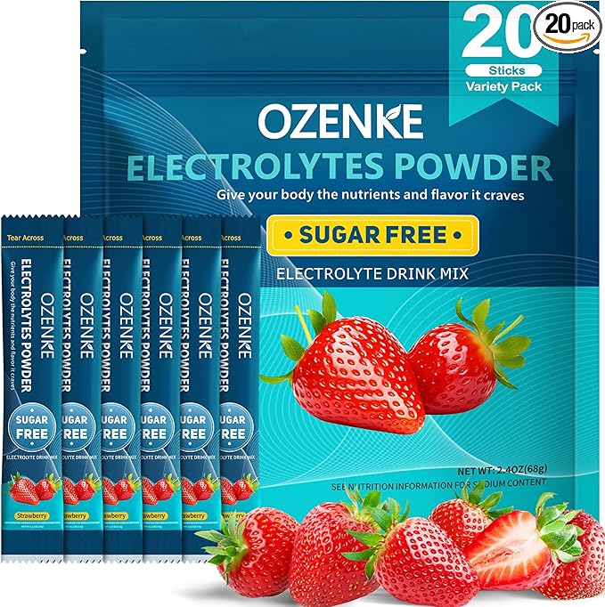 Electrolytes Powder Packets, Hydration Packets, Electrolytes Sugar Free, Portable Electrolyte Drink Mix for Rapid Hydration, No Sugar & Low Sodium | 0 Calorie | Strawberry Flavor | 20 Sticks