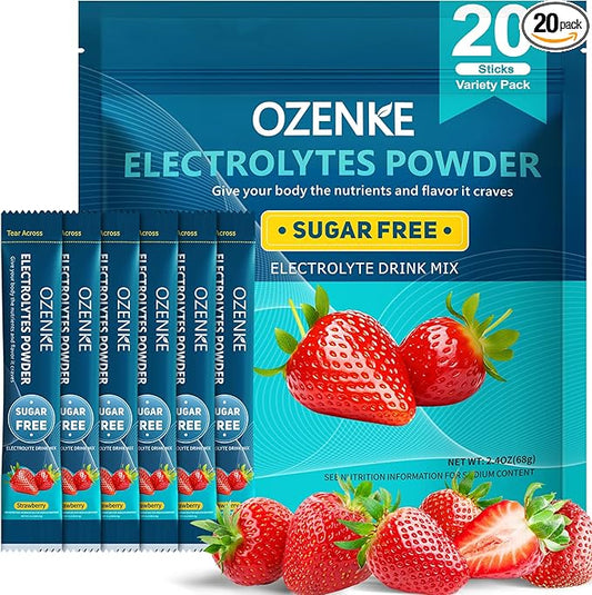 Electrolytes Powder Packets, Hydration Packets, Electrolytes Sugar Free, Portable Electrolyte Drink Mix for Rapid Hydration, No Sugar & Low Sodium | 0 Calorie | Strawberry Flavor | 20 Sticks