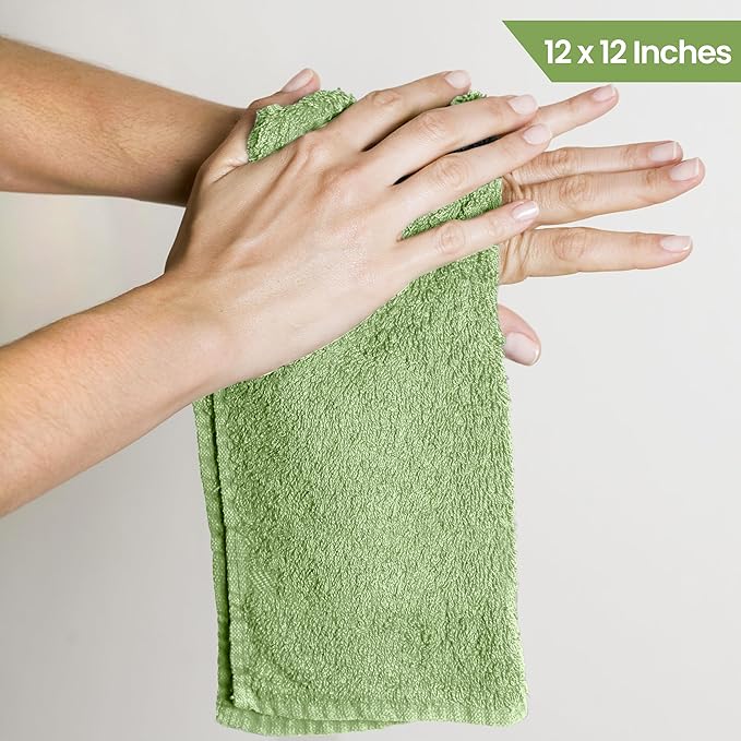 Utopia Towels 24 Pack Cotton Washcloths Set, 100% Ring Spun Cotton, Premium Quality Flannel Face Cloths, Highly Absorbent and Soft Feel Fingertip Towels, Sage Green