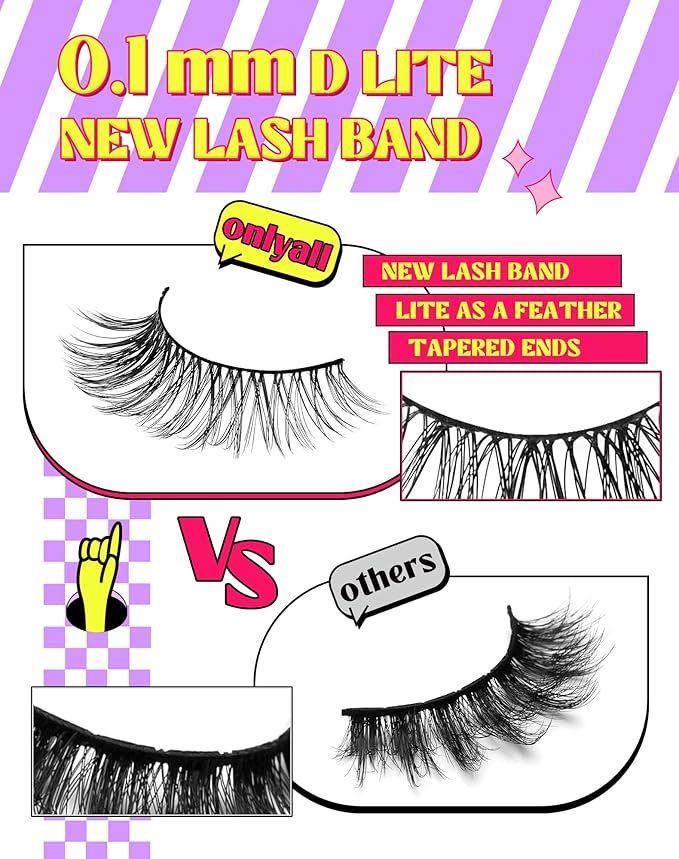 Onlyall Natural Lashes Wispy Lashes Natural Look False Eyelashes Natural Flared Eyelashes False Eye Lashes Soft Fluffy Lashes 7 Pairs DK53