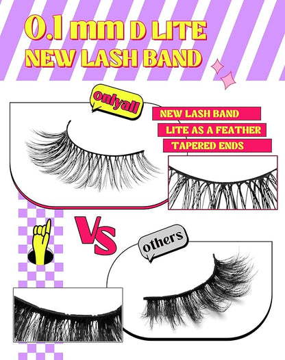 Onlyall Natural Lashes Wispy Lashes Natural Look False Eyelashes Natural Flared Eyelashes False Eye Lashes Soft Fluffy Lashes 7 Pairs DK53