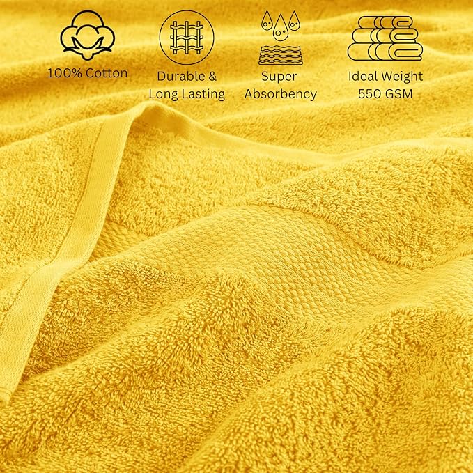 LANE LINEN 100% Cotton Bathroom Towel Set - 24 Pc - Ringspun, Quick Dry, Soft & Highly Absorbent - 2 Bath Sheet, 4 Bath, 6 Hand Towel, 8 Washcloth, 4 Fingertip - Remains Fluffy After Washing - Mimosa