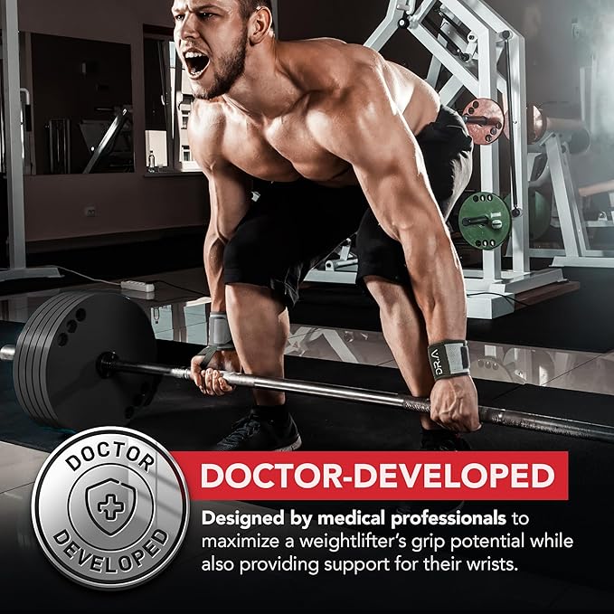 Dr. Arthritis Weight Lifting Wrist Wraps with Thumb Loop, Heavy-Duty Gym Wraps & Hand Strap to Help Joints During Hybrid Training, Non-Slip Wrist Straps for Weightlifting Men & Women Use (Grey-White)
