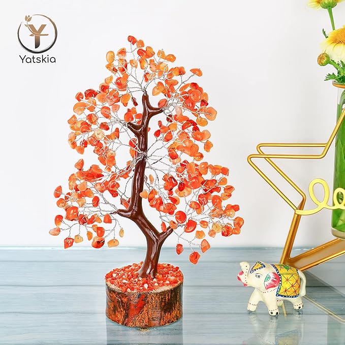 YATSKIA Carnelian Crystal - Gem Tree, Stone Tree, Crystal Tree for Positive Energy, Healing Crystals, Chakra Tree of Life, Gemstones and Crystals