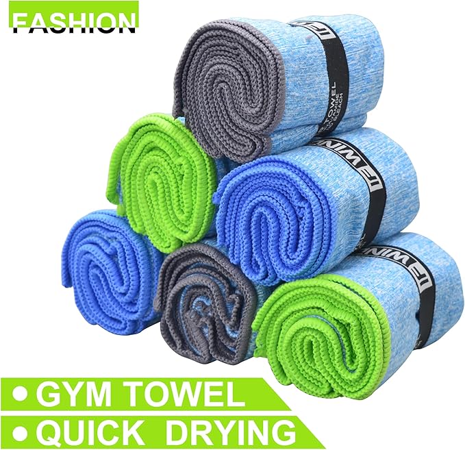 6 Pack Microfiber Gym Towels - Fast Drying Workout Accessories for Men & Women, Sports Exercise Fitness Gear, Tennis Towels for Body Hot Yoga