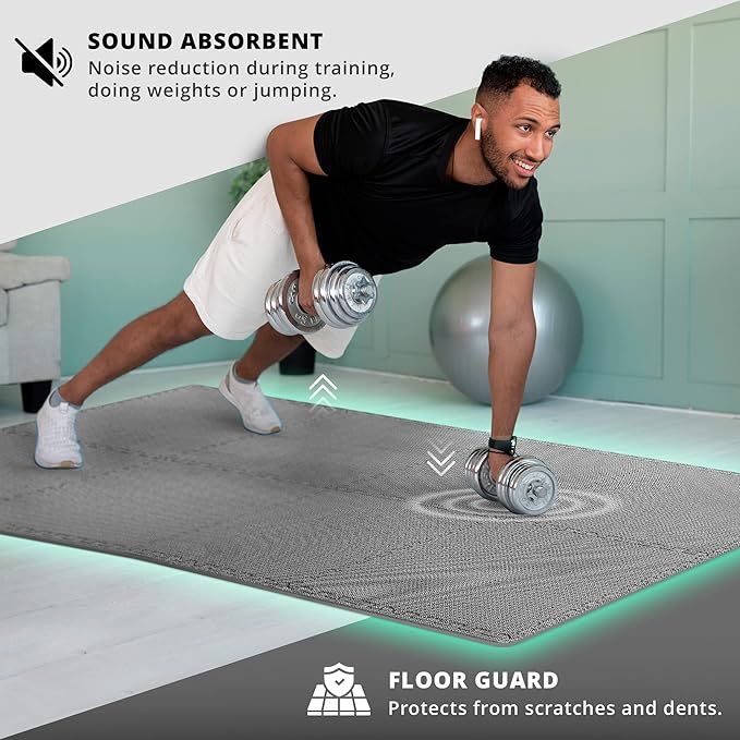 bemaxx Gym Mats Set - 18 pcs EVA Interlocking Foam Floor Tiles (12.6"x12.6"x0.4") 18sqft Protective Gym Flooring Sports Home Workout Exercise Mats Puzzle Garage Fitness Play-Room Garage Pool Treadmill