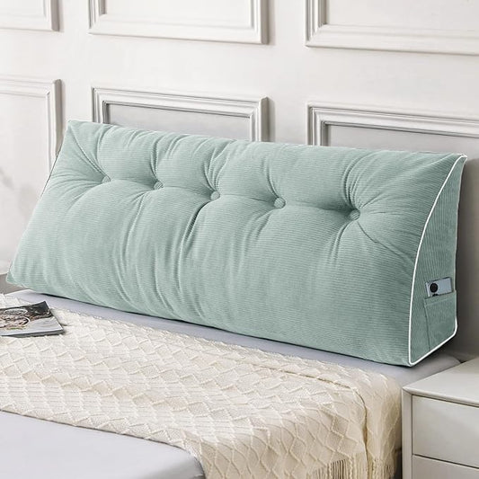 Sasttie Headboard Pillow King, Wedge Pillow Headboard for Sitting Up in Bed, Back-Rest Support Triangular Cushion for Reading - Features Removable Washable Cover, Mint Green
