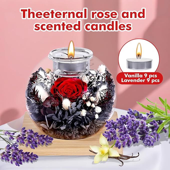 Preserved Roses - Birthday Gifts for Her, Preserved Flower in Glass Dome with Scented, Romantic Gifts for Women, Wife, Girlfriend on Birthday, Wedding Anniversary, Thanksgiving Day, Christmas Day-Red