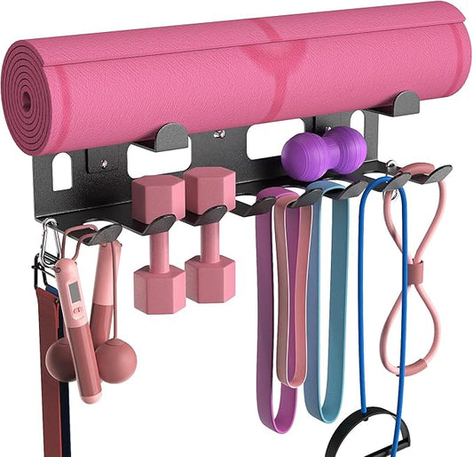 KHAMAL Multi-Purpose Gym Equipment Storage Rack For Resistance Bands - Gym Wall Storage For Exercise Bands, Yoga mat, Jump Ropes, Weight Belts, Straps, Hula Hoop