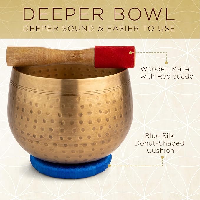 Meditative Himalayan Singing Bowl with Mallet and Cushion -Tibetan Sound Bowls for Energy Healing, Mindfulness, Grounding, Sleep - Exquisite Feng Shui Meditation Bowls