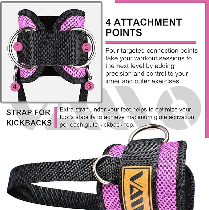 VAIIO Ankle Straps for Cable Machines,Adjustable Comfort fit Neoprene, Reinforce Double D-Ring - Premium Ankle Cuffs to Improve Abdominal Muscles, Lift The Butts, Tone The Legs for Men & Women