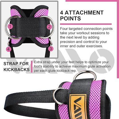 VAIIO Ankle Straps for Cable Machines,Adjustable Comfort fit Neoprene, Reinforce Double D-Ring - Premium Ankle Cuffs to Improve Abdominal Muscles, Lift The Butts, Tone The Legs for Men & Women