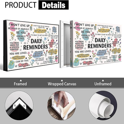 JMGHKL Daily Reminders Inspirational Canvas Wall Art Trendy Motivational Positive Affirmations Posters Uplifting Mental Health Wall Decor For Home Office Classroom 16x24in Unframed