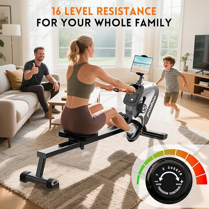 pooboo Rowing Machine, Max 350 LBS Magnetic Rower with LCD Monitor, Tablet Holder, Upgraded Rowing Machines for Home use