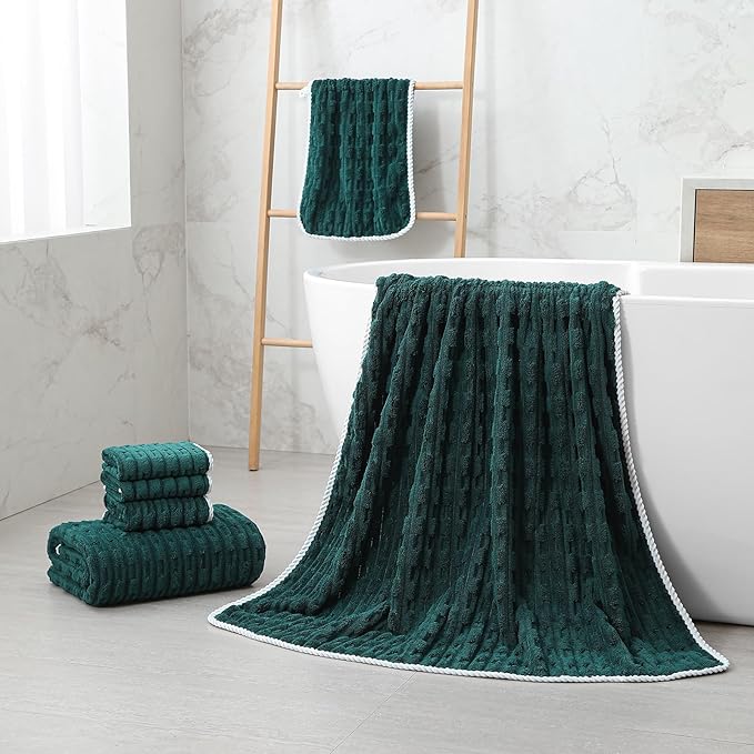 40x80 Inches Oversized Bath Sheets Extra Large Bath Towels Set of 2 for Adults Super Soft Quick Dry Lightweight Lint Free Absorbent Stripe Microfiber Shower Towels (Dark Green, 2 Piece)