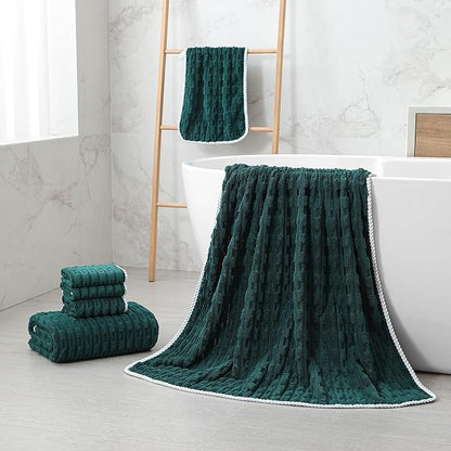 40x80 Inches Oversized Bath Sheets Extra Large Bath Towels Set of 6 for Adults Super Soft Quick Dry Lightweight Lint Free Absorbent Stripe Microfiber Shower Towels (Dark Green, 6 Piece)