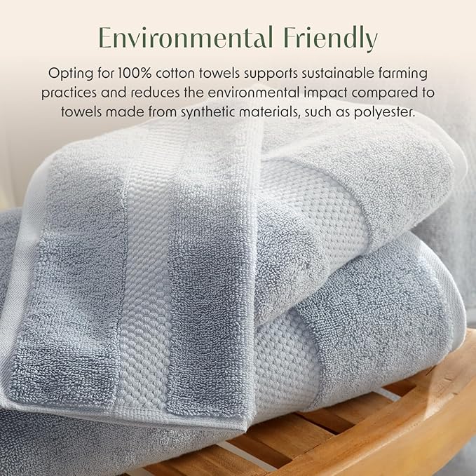 Springtree Home Blue Bath Towels Set of 4 | Classic Hotel Bath Towels | 100% Combed Cotton | Absorbent Quick-Dry Towels for Bathroom | Oeko-TEX® Standard 100 Cotton | Cynewski Collection - Blue Fog