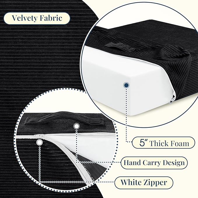 Solid Square Floor Pillows for Adults Kids - Large Meditation Floor Pillow Seating Cushion with Thick Foam & Washable Velvet Cover, 2 Pack, 22x22x5 Inch, Black