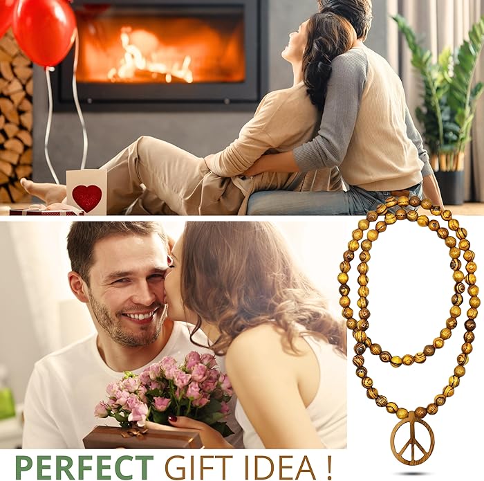 SANAD Peace Sign Necklace Olive Wood – Handmade Hippie Jewelry from Jerusalem – 60s 70s Costume Accessory – Lightweight Retro Pendant for Men & Women