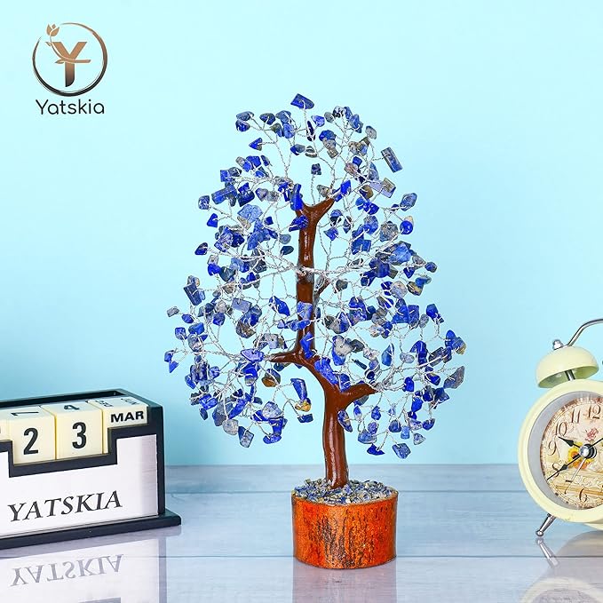 YATSKIA Lapis Lazuli Crystal - Crystal Tree - Feng Shui Decor - Tree of Life - Meditation Accessories - Desk Decorations, Spirtual Things, Good Luck Gifts
