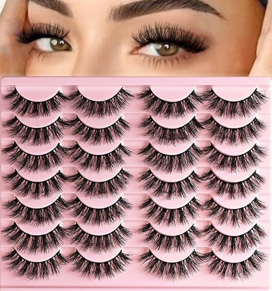 Lashes False Eyelashes Wispy Fake Mink Lash Strips Fluffy Natural Strip Eyelash 9-16mm Full Volume Lashes Natural Look 14 Pairs Wispies Medium Spiky Manga Pestañas for Women
