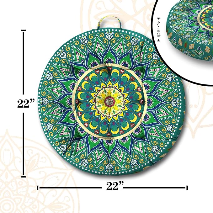 Mandala Meditation Cushion, Boho Meditation Mat, Meditation Pillows for Sitting on Floor, Cushions for Sitting in Home and Outdoor, Round Floor Pillows Cushion Seating for Yoga 22'' X 22''