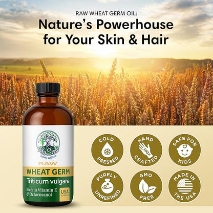 ProSeed Holistic Wellness Raw Wheat Germ Oil - Virgin, Unfiltered, Cold Pressed, Non-GMO, Pure Carrier Oil, High Vitamin E, Omega-Rich for Hair, Face, Skin & Body - 4oz Glass Bottle