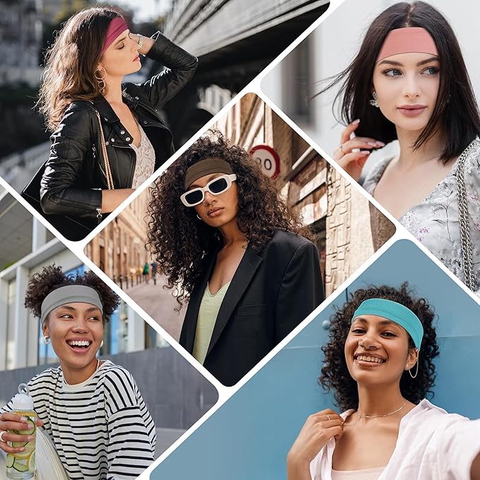 16Pcs Headbands for Women Non Slip Stylish Sports Hair Bands for Women's Hair Soft Cotton Cloth Stretchy Headbands for Women for Yoga Outdoor Exercise Running